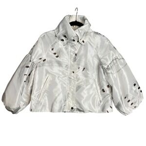 Samuel Dong Light Jacket Size S Balloon Sleeve White Abstract Print‎